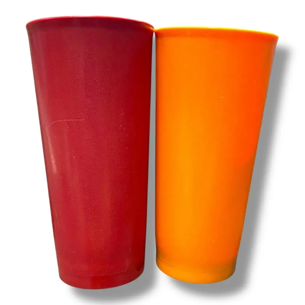Tupperware Retro Amber Orange Bowls & Cups Set 1348 155 Kitchen Picnic Vintage